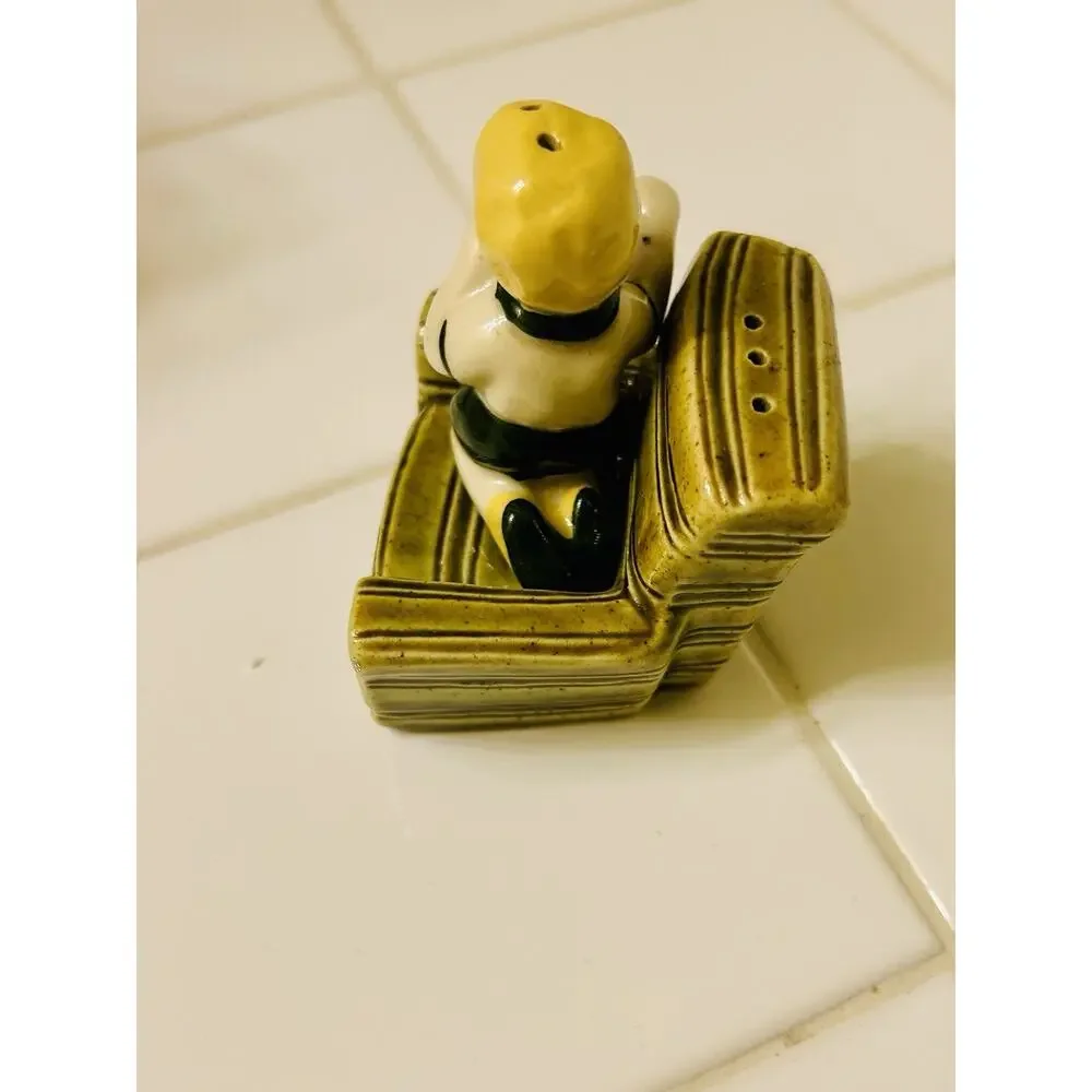 Ceramic Arts Studio Boy in Green Chair Salt Pepper Shaker 1953 Hard to Find USA